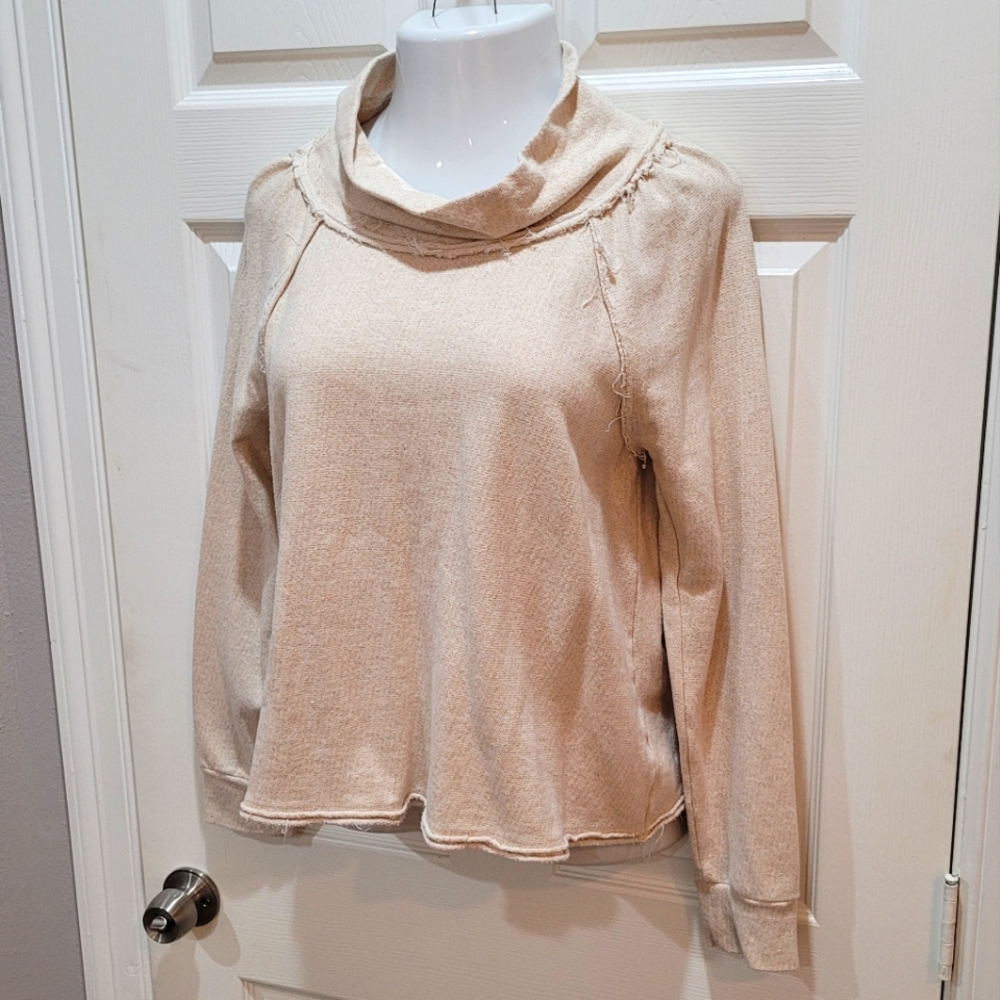 AltrdState metallic gold thread sweater raw hems cowl neck size Large